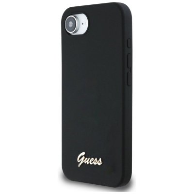 Guess Silicone Script Metal Logo MagSafe - Etui do iPhone 16e (czarny)