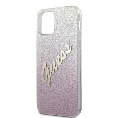 Guess Glitter Gradient Script - Etui iPhone 12 / iPhone 12 Pro (różowy)