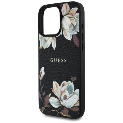 Guess Grained Printed Flower Pattern MagSafe - Etui do iPhone 16 Pro Max (czarny)