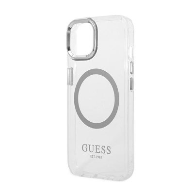 Guess Metal Outline MagSafe - Etui iPhone 14 Plus (przezroczysty / srebrny)