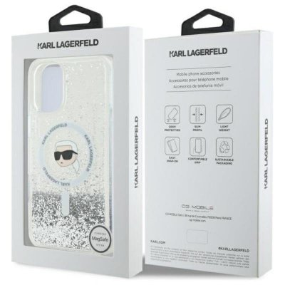 Karl Lagerfeld Liquid Glitter Karl Head MagSafe - Etui iPhone 16 (przezroczysty)