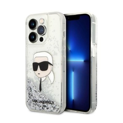 Karl Lagerfeld Liquid Glitter NFT Karl&#039;s Head - Etui iPhone 14 Pro Max (srebrny)