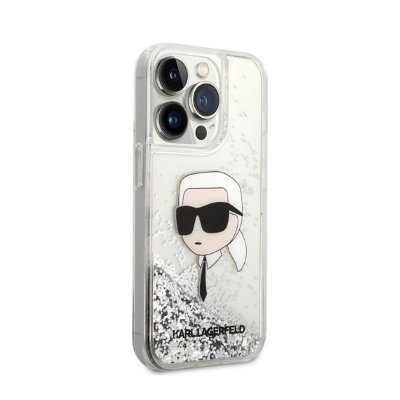Karl Lagerfeld Liquid Glitter NFT Karl&#039;s Head - Etui iPhone 14 Pro Max (srebrny)