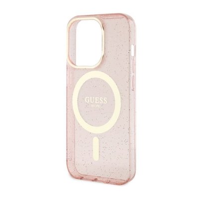 Guess Glitter Gold MagSafe - Etui iPhone 14 Pro Max (Różowy)