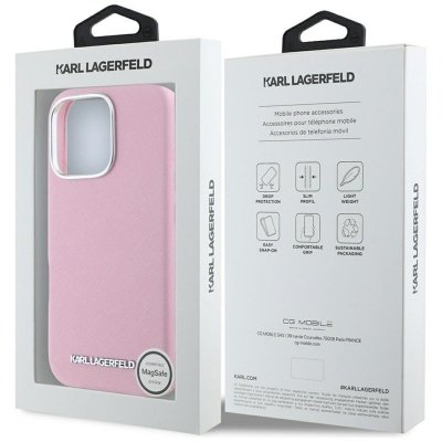 Karl Lagerfeld Saffiano Full Wrapped Elongated Metal Logo MagSafe - Etui do iPhone 16 Pro (różowy)