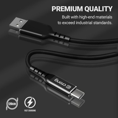 Crong Armor Link - Kabel 100W PD 5A USB-C do USB-C 120cm (czarny)