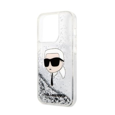 Karl Lagerfeld Liquid Glitter NFT Karl&#039;s Head - Etui iPhone 14 Pro (srebrny)