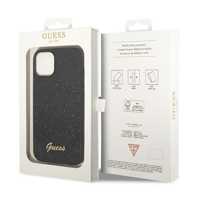 Guess Glitter Flakes Metal Logo Case – Etui iPhone 14 Plus (czarny)