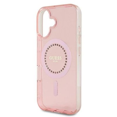 Guess IML Rhinestones MagSafe - Etui iPhone 16 (różowy)