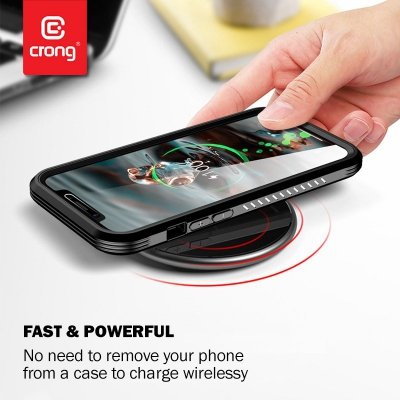Crong PowerSpot Fast Wireless Charger – Aluminiowa ładowarka bezprzewodowa Qi 15W USB-C z powłoką ze szkła hartowanego (Shadow B
