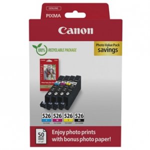 Canon oryginalny tusz / tusz CLI-526 CMYK, 4540B019, black/color, 4-pack C/M/Y/K + paper