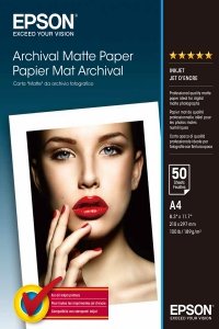 Epson Archival Matte Paper, biała, 50, szt. szt., C13S041342, do drukarek atramentowych, 210x297mm (A4), A4, 190 g/m2