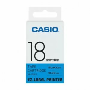 Casio oryginalna taśma do drukarek etykiet. Casio. XR-18BU1. czarny druk/niebieski podkład. nielaminowany. 8m. 18mm XR-18BU1