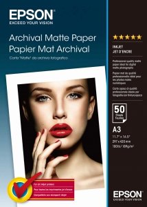Epson Archival Matte Paper, biała, 50, szt. szt., C13S041344, do drukarek atramentowych, 297x420mm (A3), A3, 192 g/m2