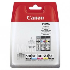 Canon oryginalny tusz / tusz PGI-580 PGBK/CLI-581 CMYK, 2078C006, CMYK, blistr z ochroną, 1*11.2 + 4*5.6ml, 5-pack