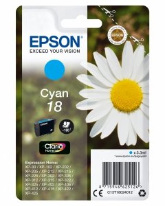 Tusz EPSON C13T18024012, T180240, cyan, 3,3ml, Epson Expression Home XP-102, XP-402, XP-405, XP-302