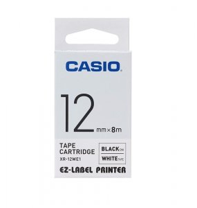 Casio oryginalna taśma do drukarek etykiet. Casio. XR-12WE1. czarny druk/biały podkład. nielaminowany. 8m. 12mm XR-12WE1