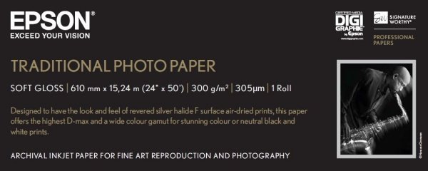 Papier do plotera / EPSON / 610/15m/Traditional Photo Paper, 24 cale, C13S045055, papier, 610mmx15m, biały, do drukarek atramentowych, rolka, foto
