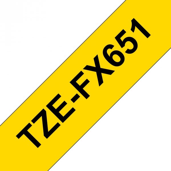 Taśma Brother TZE-FX651. czarny druk/żółty podkład. laminowane. 8m. 24mm. flexibilnĂ­ TZEFX651