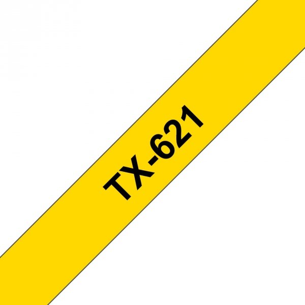 Taśma Brother TX-621. czarny druk/żółty podkład. laminowane. 8m. 9mm TX621