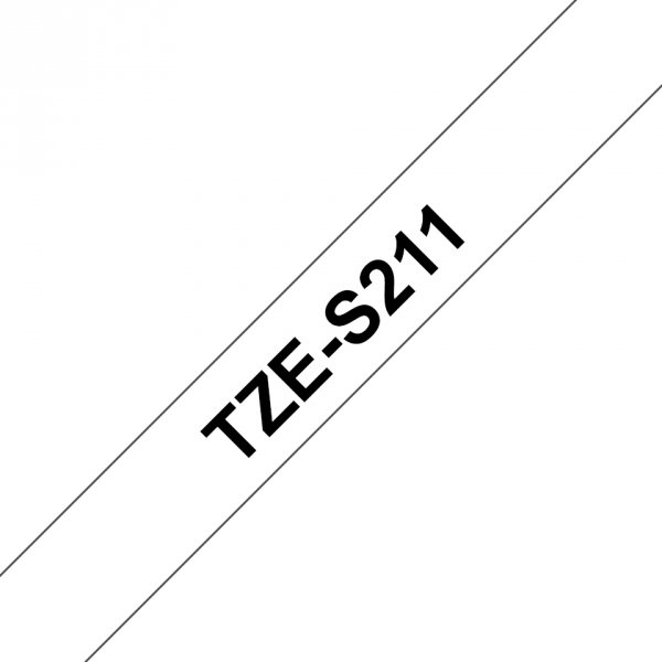 Taśma Brother TZE-S211. czarny druk/biały podkład. laminowane. 8m. 6mm. mocny klej TZES211