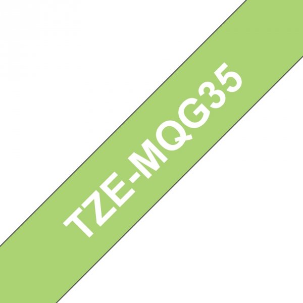 Taśma Brother TZEMQG35. biały druk/zielony podkład. 12mmmm TZEMQG35