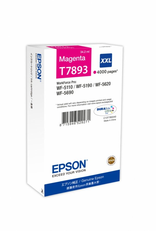 Tusz EPSON C13T789340. T789. XXL. magenta. 4000s. 34ml. 1szt. Epson WorkForce Pro WF-5620DWF. WF-5110DW. WF-5690DWF C13T789340