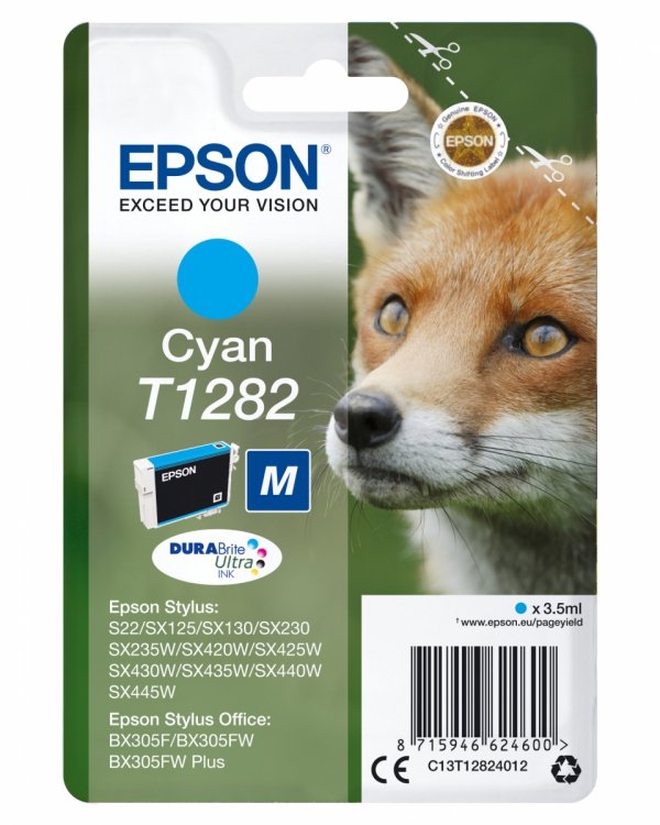 Tusz EPSON blistr. C13T12824022. T1282. cyan. 3.5ml. Epson Stylus S22. SX125. 420W. 425W. Stylus Office BX305 C13T12824022