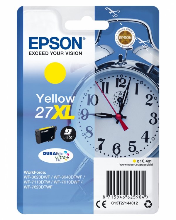 Tusz EPSON C13T27144012, 27XL, yellow, 10,4ml, Epson WF-3620, 3640, 7110, 7610, 7620