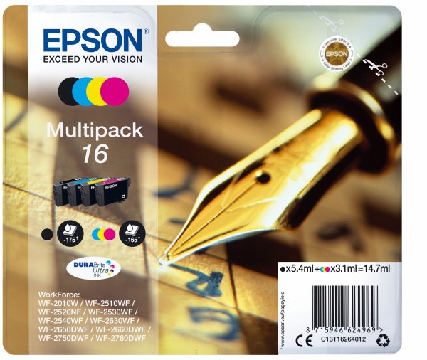 Tusz EPSON C13T16264012, T162640, CMYK, 3x3.1/5.4ml, Epson WorkForce WF-2540WF, WF-2530WF, WF-2520NF, WF-2010