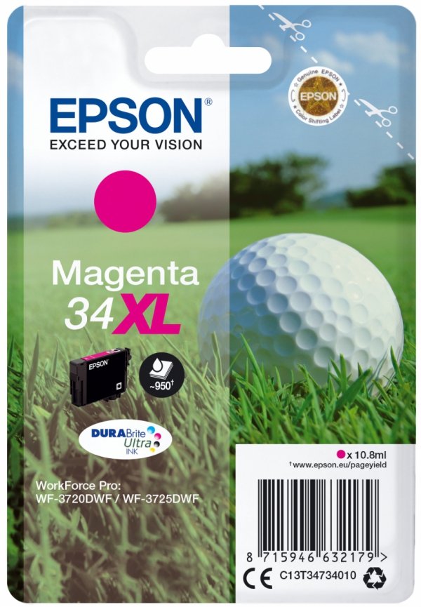 Tusz EPSON C13T34734010, T347340, 34XL, magenta, 10.8ml, Epson WF-3720DWF, 3725DWF