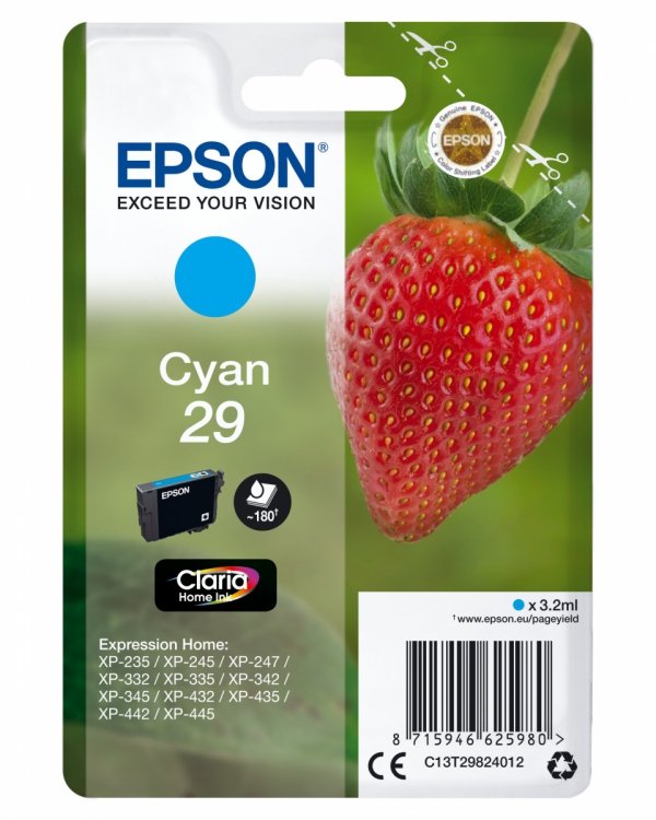 Tusz EPSON C13T29824022, T29, cyan, 3,2ml, Epson Expression Home XP-235,XP-332,XP-335,XP-432,XP-435