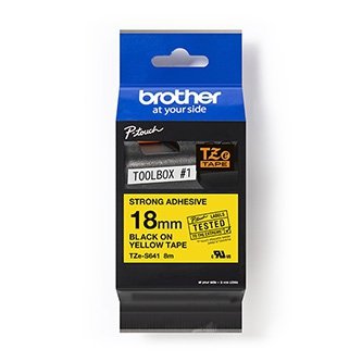 Brother oryginalny taśma do drukarek etykiet, Brother, TZE-S641, czarny druk/żółty podkład, laminowane, 8m, 18mm, mocny klej