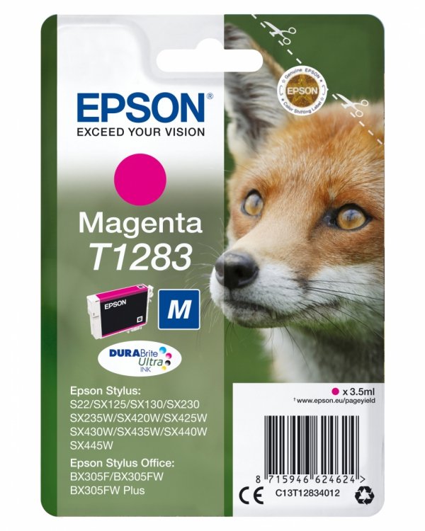 Tusz EPSON C13T12834012, T1283, magenta, 3,5ml, Epson Stylus S22, SX125, 420W, 425W, Stylus Office BX305