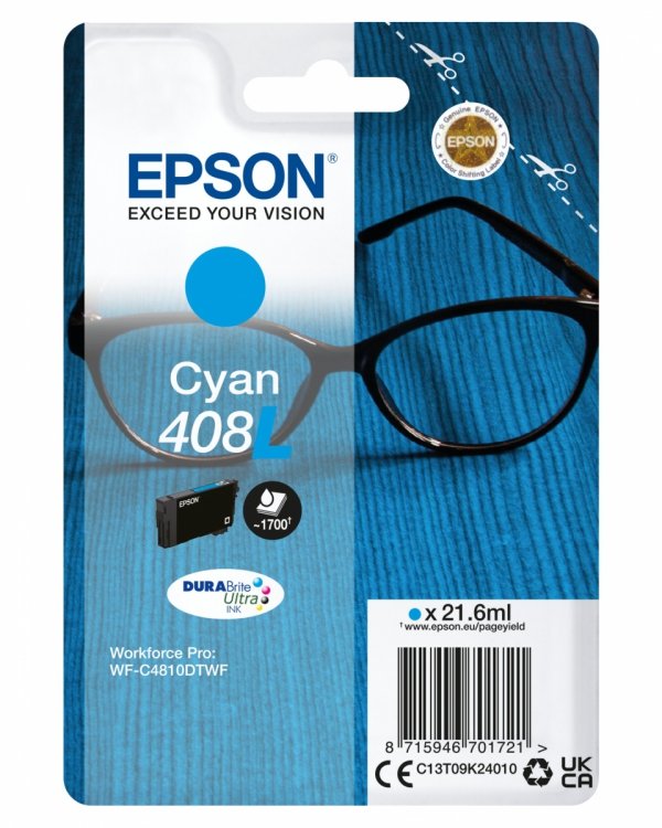 Tusz EPSON C13T09K24010, T09K240, 408L, cyan, 21.6ml, Epson WF-C4810DTWF