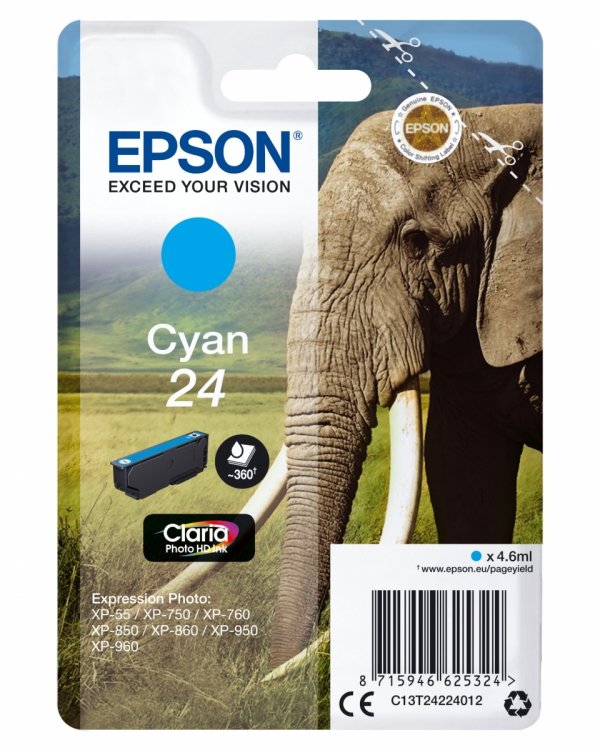 Tusz EPSON C13T24224012, T2422, cyan, 4,6ml, Epson