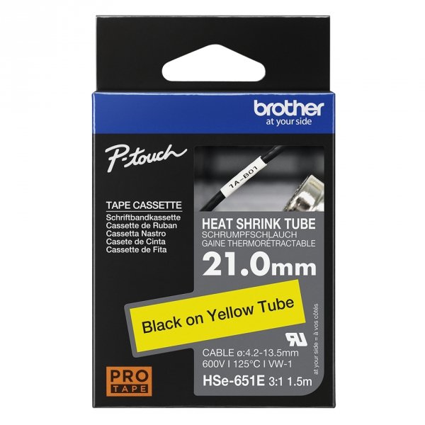 Taśma Brother HSE-651E, czarny druk/żółty podkład, 1.5m, 21mm