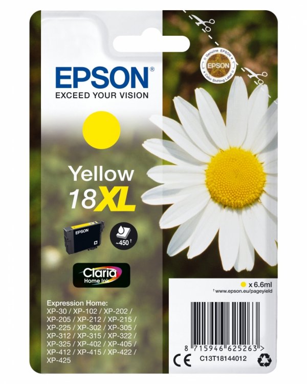 Tusz EPSON C13T18144012, T181440, 18XL, yellow, 6,6ml, Epson Expression Home XP-102, XP-402, XP-405, XP-302