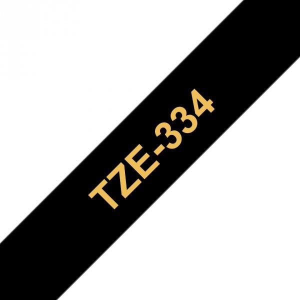 Taśma Brother TZE-334, złoty druk/czarny podkład, laminowane, 8m, 12mm