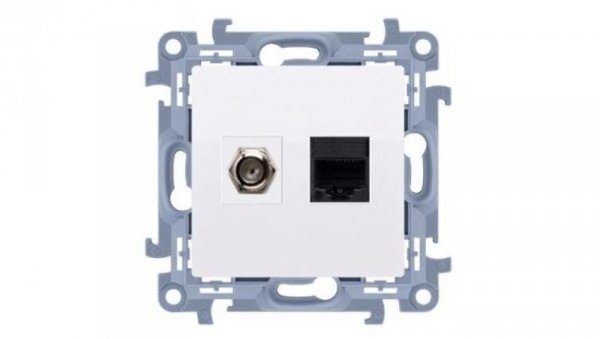 KONTAKT-SIMON 10 Gniazdo antenowe F + komputerowe RJ45 biały mat