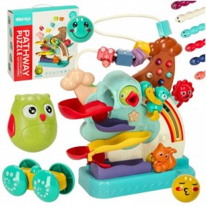 Zabawka interaktywna Montessori tor kulkowy gra magnetyczna wielofunkcyjna sówka 5w1 Bibi-inn