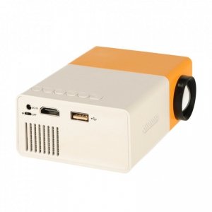 Mini projektor rzutnik przenośny LED TFT LCD 1920x1080 24-60 USB HDMI 12V biało-pomarańczowy