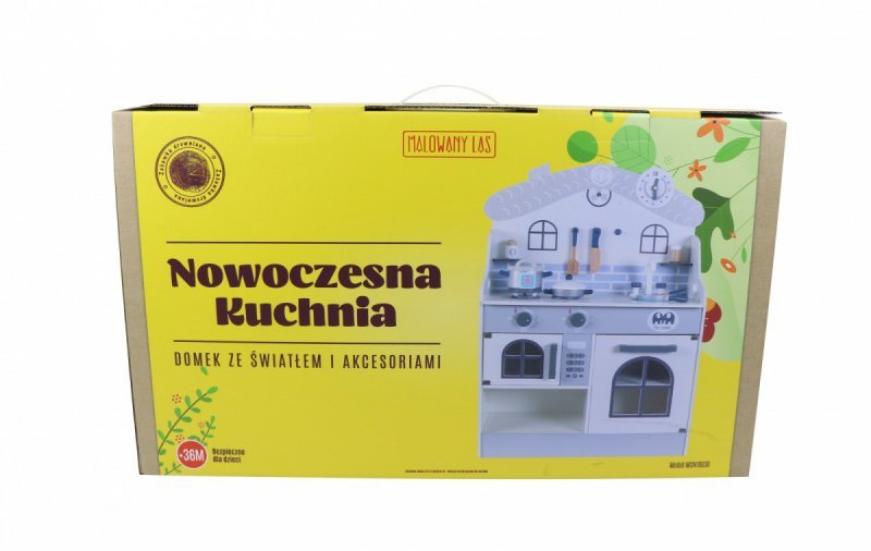 Malowany Las Drewniana kuchnia ze światłem i akcesoriami szara Domek