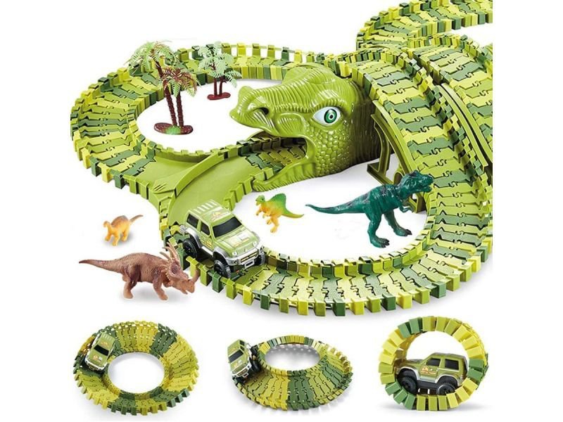 Duży Tor Samochodowy, Wyścigowy - Park Dinozaurów 270 El. ( 240 + 30 )