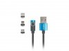 Lanberg Kabel magnetyczny kątowy USB-A(M)->USB MICRO(M)+LIGHTNING(M)+USB-C(M) 2.0 1m czarno-niebieski QC 3.0