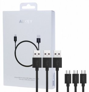 AUKEY CB-D10 Black zestaw 3 szt. szybkich kabli Quick Charge micro USB-USB | 3x1.2m | 480 Mbps