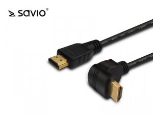 Elmak Kabel HDMI-HDMI złoty v2.0, OFC, SAVIO CL-108, 3D, 4Kx2K, miedź, 1.5m, kątowy, blister