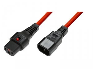 Digitus Kabel przedłużający zasilający blokada IEC LOCK 3x1mm2 C14/C13 prosty M/Ż 3m Czerwony