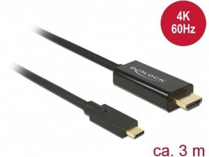 Delock Kabel USB-C(M)->HDMI(M) 3M czarny(DISPLAYPORT ALTERNATE MODE)