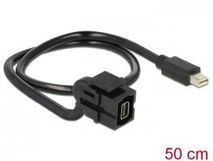 Delock Moduł Keystone, mini DisplayPort, wtyk żeński > mini DisplayPort, wtyk męski, 110° z przewodem czarny